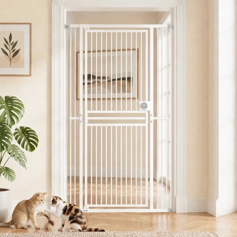 PawHut 71" Extra Tall Cat Gate,  29"-39" Wide Pet Gate with No Drilling, Narrow Spacing, Pull-Ring Latch, 2 Extension Kits