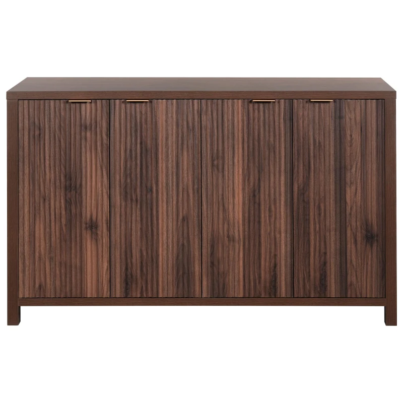 Elegant Fluted Buffet Cabinet with Sculpted Doors, Farmhouse Storage Sideboard for Kitchen Dining Living Room, 55" L × 15.5" W × 33" H, Brown