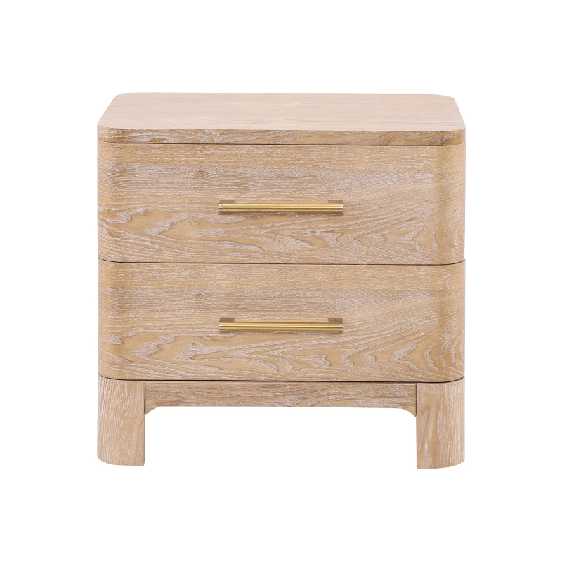 Modern Nightstand with 2 Drawers, Rounded Corners and Gold Handles, Versatile Storage Cabinet for Bedroom, 23.5'' L x 15.5" W x 22.5" H, Natural