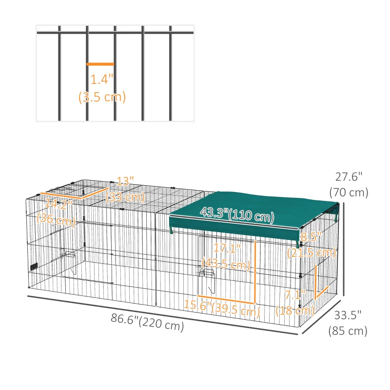 PawHut Small Animal Cage with Roof, Indoor/Outdoor Use, for Chicken, Rabbits, Chinchillas, 87" x 34" x 28", Green