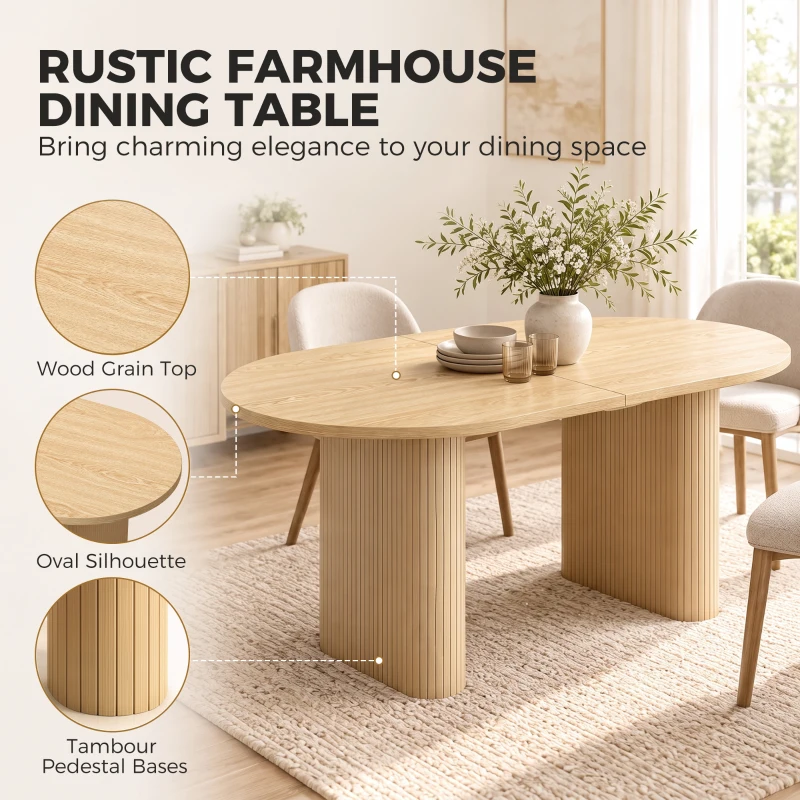 HOMCOM Farmhouse Dining Table Curved Top Kitchen Table Dining Room Kitchen Oak Wood Grain