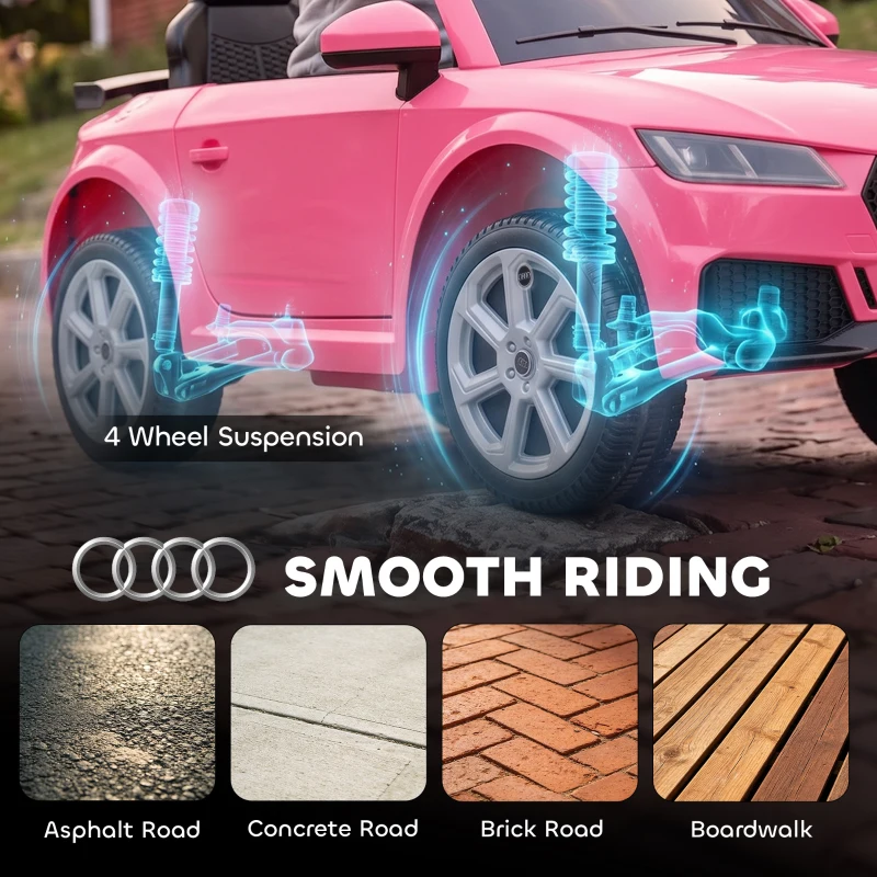 Qaba 12V Ride on Car for Kids, Audi TT RS Licensed Electric Car with Remote Control, Dual Motors, for 2-3 Years, Pink