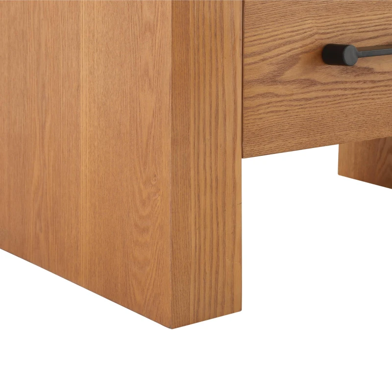 Minimalist Modern Nightstand with Black Metal Handles, Wooden Bedside Storage Table for Bedroom, 28.5'' L x 15.5'' W x 23.5'' H, Brown