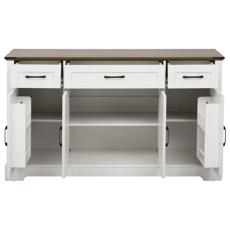 Farmhouse Buffet Cabinet with Metal Hardware and Wood Grain, Sturdy Sideboard for Kitchen and Dining Room, 55'' L x 15.5" W x 32" H, Vintage White