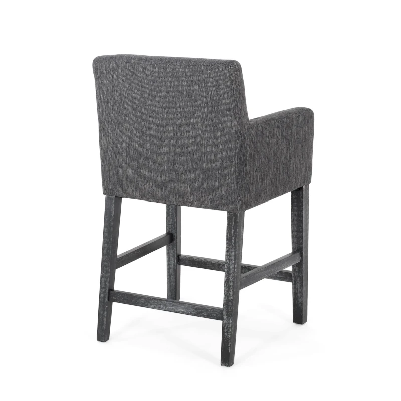 Modern Upholstered Counter Stool with Rounded Armrests, Soft Kitchen Stool with Rubberwood Frame, 23.5'' L x 23.5" W x 39.5" H, Charcoal