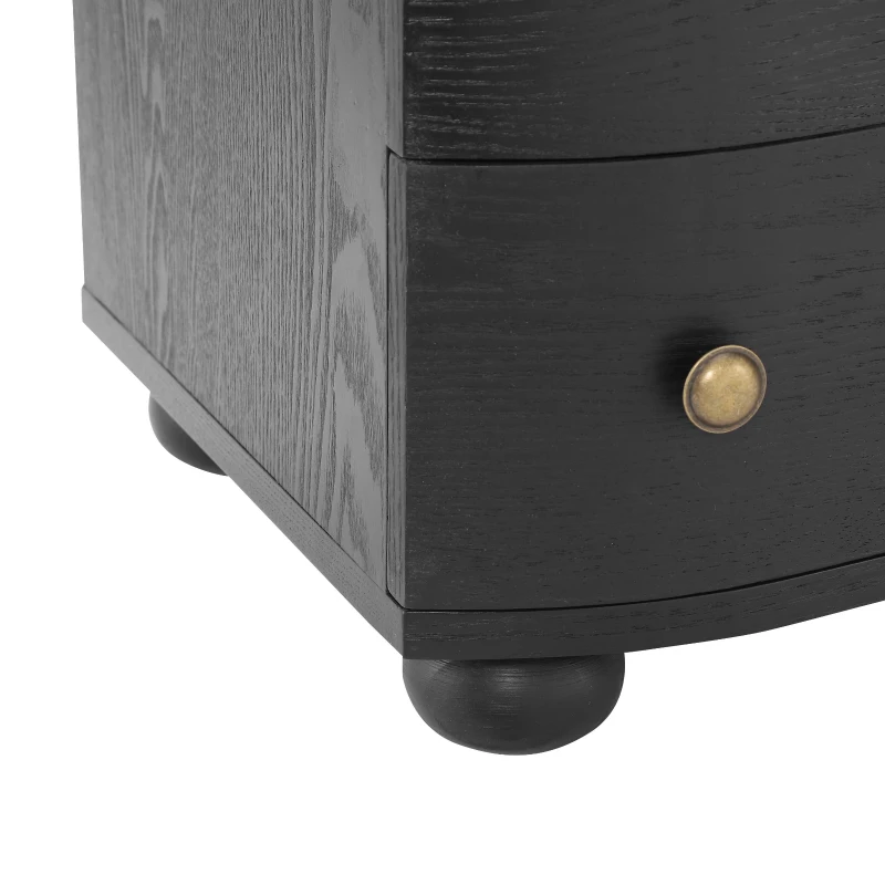 Retro Modern Nightstand Set of 2 with 3 Wave Drawers, Wooden Bedside Storage Tables with Bulbous Feet, 23.5'' L x 15.5'' W x 22.5'' H, Black