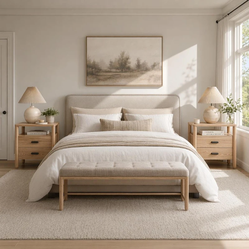 Modern Nightstand with Open Shelf and 2 Drawers, Wooden Bedside Storage Table Unit with Rounded Corners, 23.5'' L x 15.5'' W x 24'' H, Light Natural