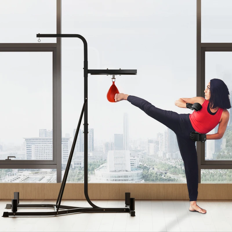Soozier 2-in-1 Punching Bag Stand, Adjustable Height Heavy Bag Stand with Weighted Base and Speed Bag for Home, Black