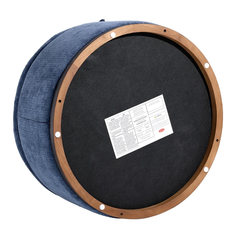 Elegant Round Storage Ottoman with Tufted Chenille and Removable Lid, Versatile Coffee Table for Living Room, 28'' L x 28" W x 16.5" H, Blue