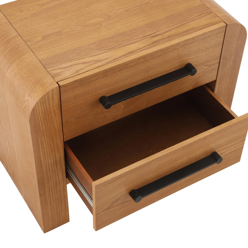 Minimalist Modern Nightstand with Black Metal Handles, Wooden Bedside Storage Table for Bedroom, 28.5'' L x 15.5'' W x 23.5'' H, Brown