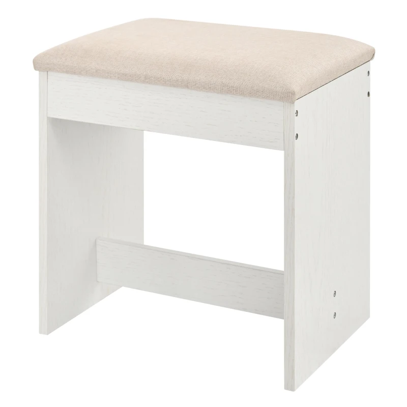 Farmhouse Makeup Vanity with LED Mirror and Outlet, Chic Dressing Table with Drawers and Stool, 37.5'' L x 15.5" W x 56" H, White+Walnut