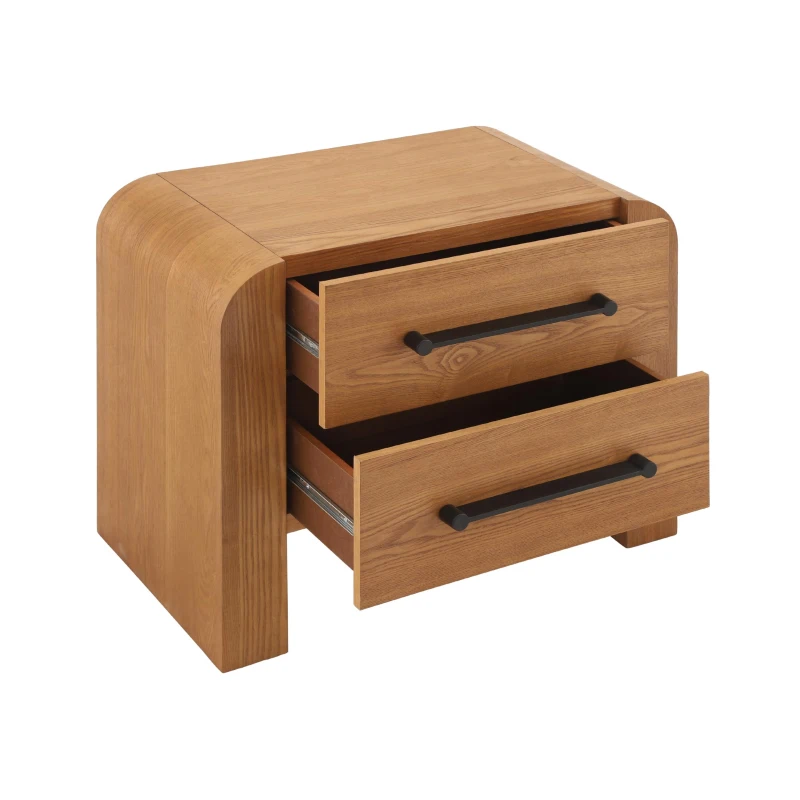 Minimalist Modern Nightstand with Black Metal Handles, Wooden Bedside Storage Table for Bedroom, 28.5'' L x 15.5'' W x 23.5'' H, Brown