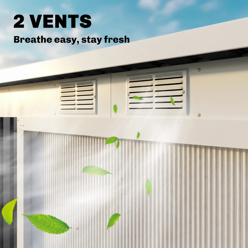 Outsunny 9x4 Outdoor Storage Shed Galvanized Steel Garden Shed with Foundation Kit, Ventilation & Doors, Dark Grey