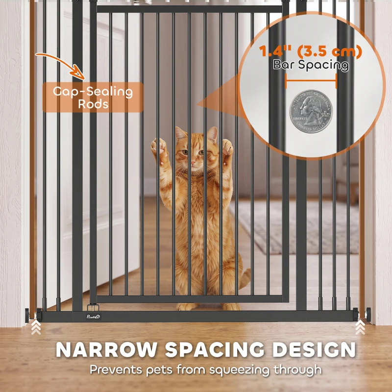 PawHut 71" Extra Tall Cat Gate,  29"-39" Wide Pet Gate with No Drilling, Narrow Spacing, Pull-Ring Latch, 2 Extension Kits