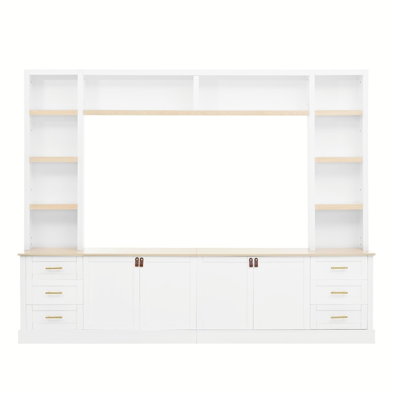 Rustic Farmhouse Entertainment Centre with 6 Storage Drawers, Modern TV Wall Unit with Adjustable Shelves, 98.5'' L x 15.5'' W x 79.5'' H, White