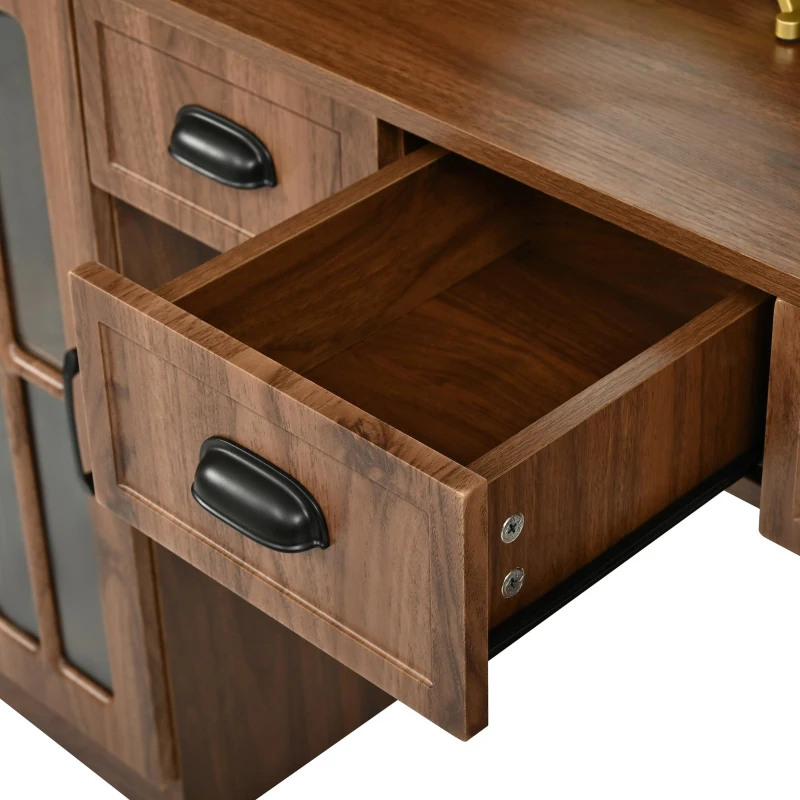 Farmhouse Makeup Vanity with LED Mirror and Power Outlet, Chic Dressing Desk with Jewelry Organizer, 54.5'' L x 15.5" W x 70" H, Walnut