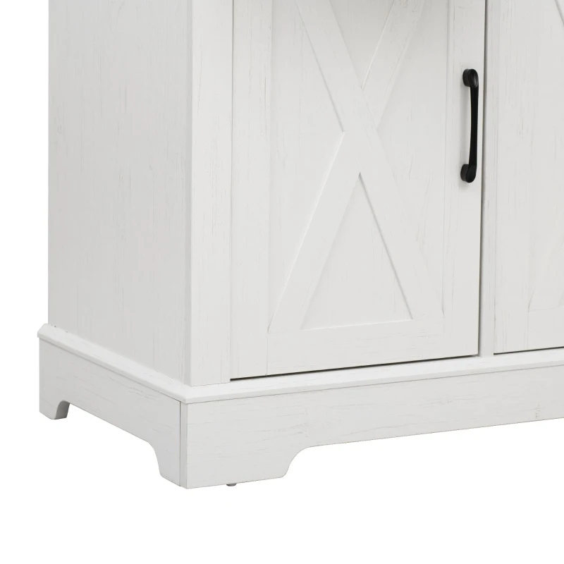 Farmhouse Buffet Cabinet with Metal Hardware and Wood Grain, Sturdy Sideboard for Kitchen and Dining Room, 55'' L x 15.5" W x 32" H, Vintage White