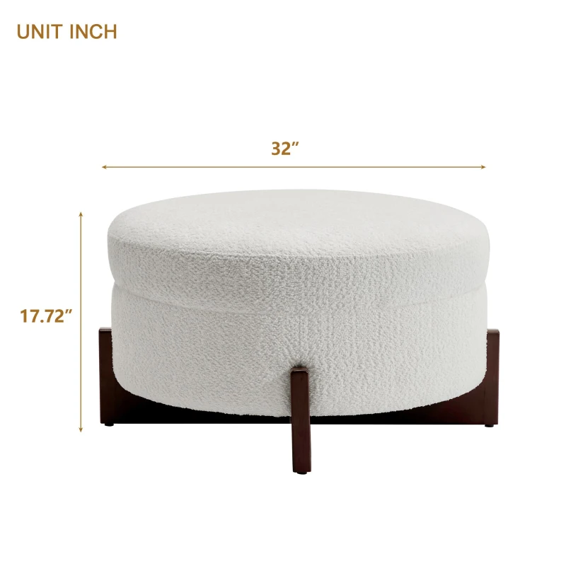 Chic Round Ottoman with Storage and Tufted Upholstery, Versatile Coffee Table for Living Room and Bedroom, 32'' L x 32" W x 17.5" H, Soft White