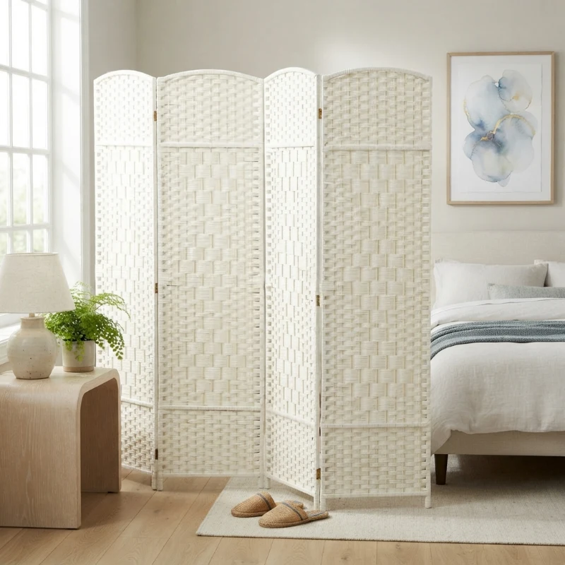 HOMCOM Folding Room Divider Screen 4 Panel 6' Tall Privacy Screen Freestanding Wood Partition for Home Office, White