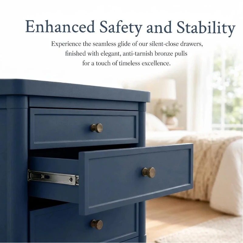 Modern Farmhouse Nightstand with 3 Storage Drawers, Wooden Bedside End Table with Tapered Legs, 23.5'' L x 15.5'' W x 24.5'' H, Blue