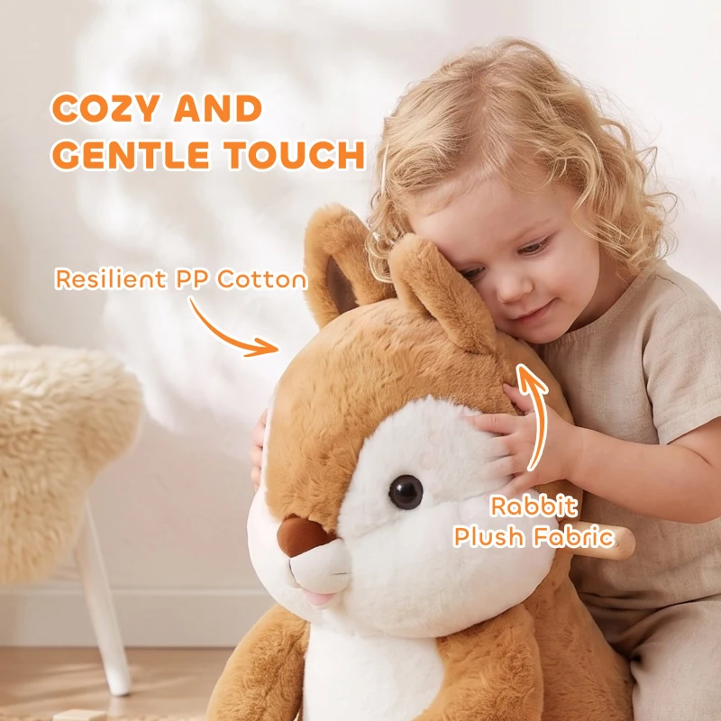 Qaba Rocking Horse for Toddlers 1-3 Years, Squirrel Baby Rocking Horse with Animal Sound, Safety Belt, Brown