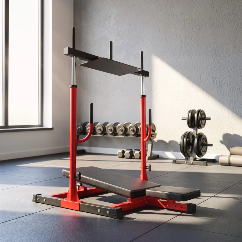 Soozier Vertical Leg Press Machine with Adjustable Leg, Back, and Head Positions, 1" Standard Plate Compatible, Red
