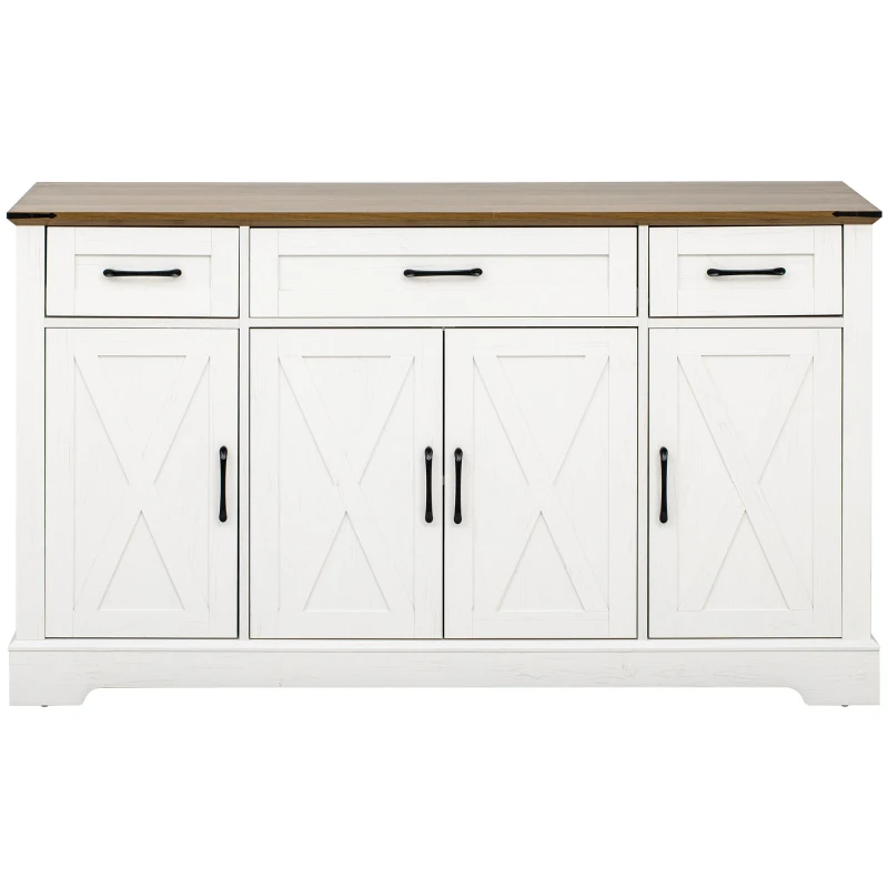 Farmhouse Buffet Cabinet with Metal Hardware and Wood Grain, Sturdy Sideboard for Kitchen and Dining Room, 55'' L x 15.5" W x 32" H, Vintage White