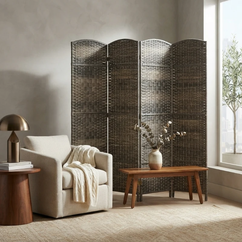 HOMCOM Folding Room Divider Screen 4 Panel 6' Tall Privacy Screen Freestanding Wood Partition for Home Office, Dark Rustic Oak