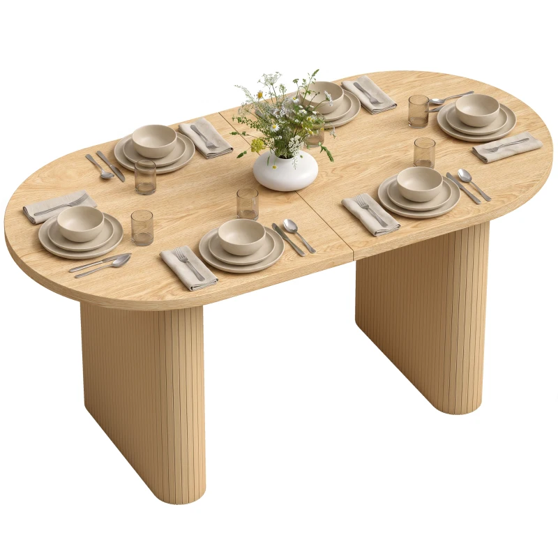 HOMCOM Farmhouse Dining Table Curved Top Kitchen Table Dining Room Kitchen Oak Wood Grain