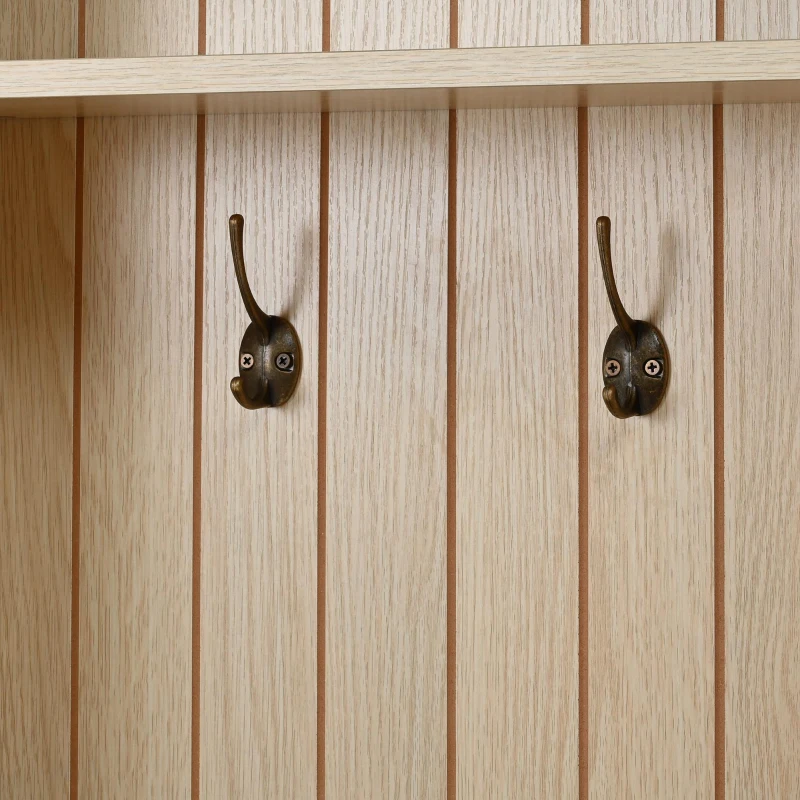 Farmhouse Hall Tree Coat Rack with 3 Arches and 8 Retro Hooks, Shoe Storage Bench Unit with 3 Drawers, 59'' L x 15.5'' W x 75'' H, Dark Walnut