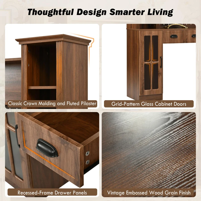 Farmhouse Makeup Vanity with LED Mirror and Power Outlet, Chic Dressing Desk with Jewelry Organizer, 54.5'' L x 15.5" W x 70" H, Walnut