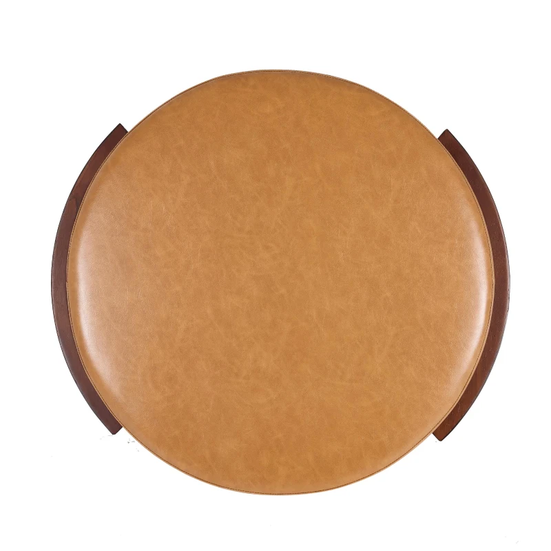 Modern Round Ottoman with Curved Wood-Grain and High-Density Foam, Versatile Coffee Table for Living Room, 32'' L x 32" W x 17.5" H, Brown