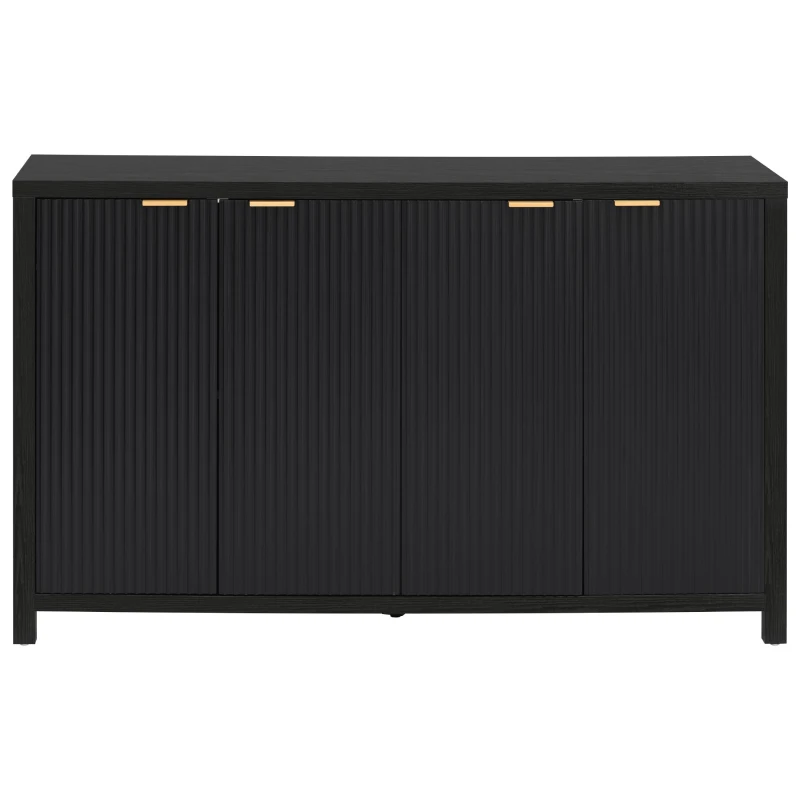 Elegant Fluted Buffet Cabinet with Sculpted Doors, Farmhouse Storage Sideboard for Kitchen Dining Living Room, 55" L × 15.5" W × 33" H, Black