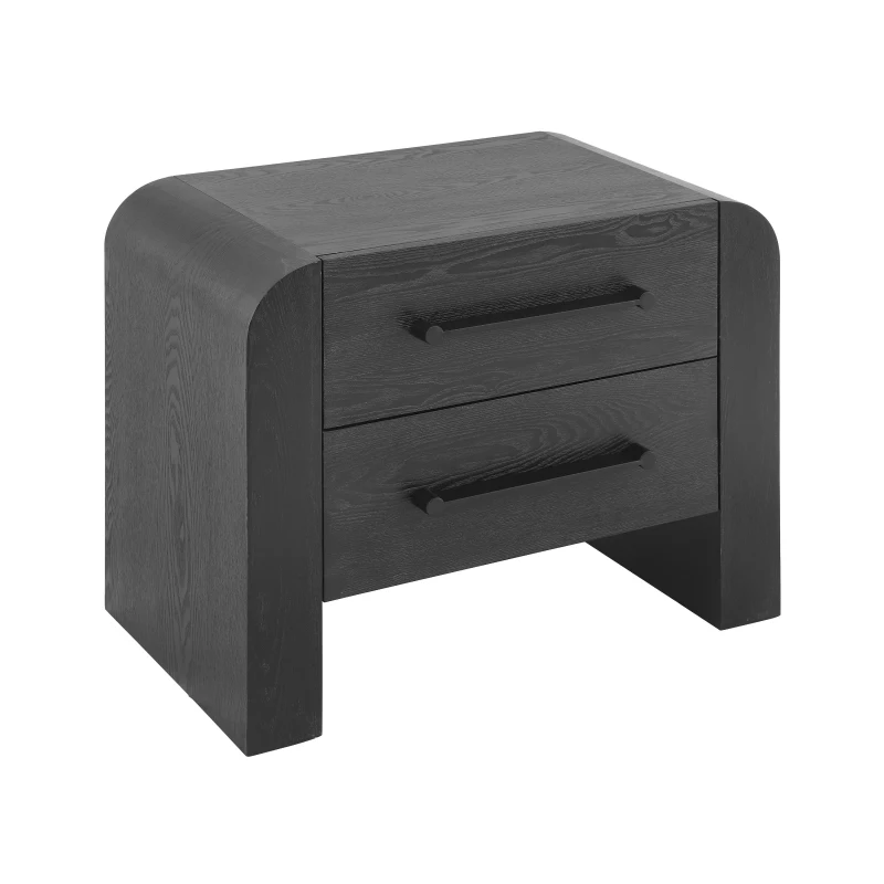 Minimalist Modern Nightstand with Black Metal Handles, Wooden Bedside Storage Table for Bedroom, 28.5'' L x 15.5'' W x 23.5'' H, Black