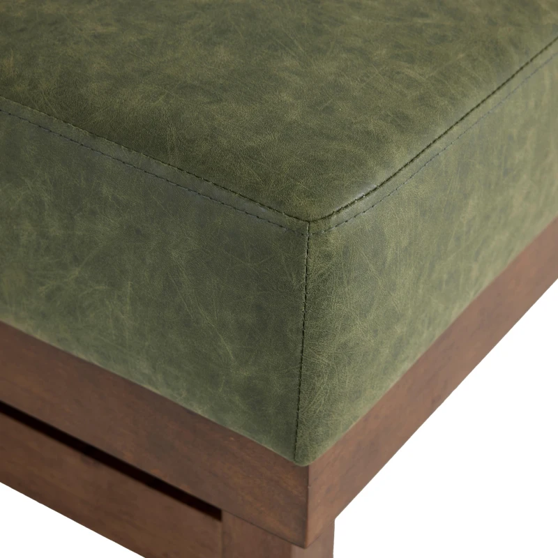 Sleek Large Ottoman with Faux Leather and Walnut Legs, Versatile Coffee Table for Living Room and Bedroom, 48" L × 27.5" W × 15.5" H, Green