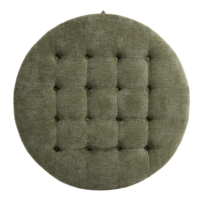 Elegant Round Storage Ottoman with Tufted Chenille and Removable Lid, Versatile Coffee Table for Living Room, 28'' L x 28" W x 16.5" H, Green