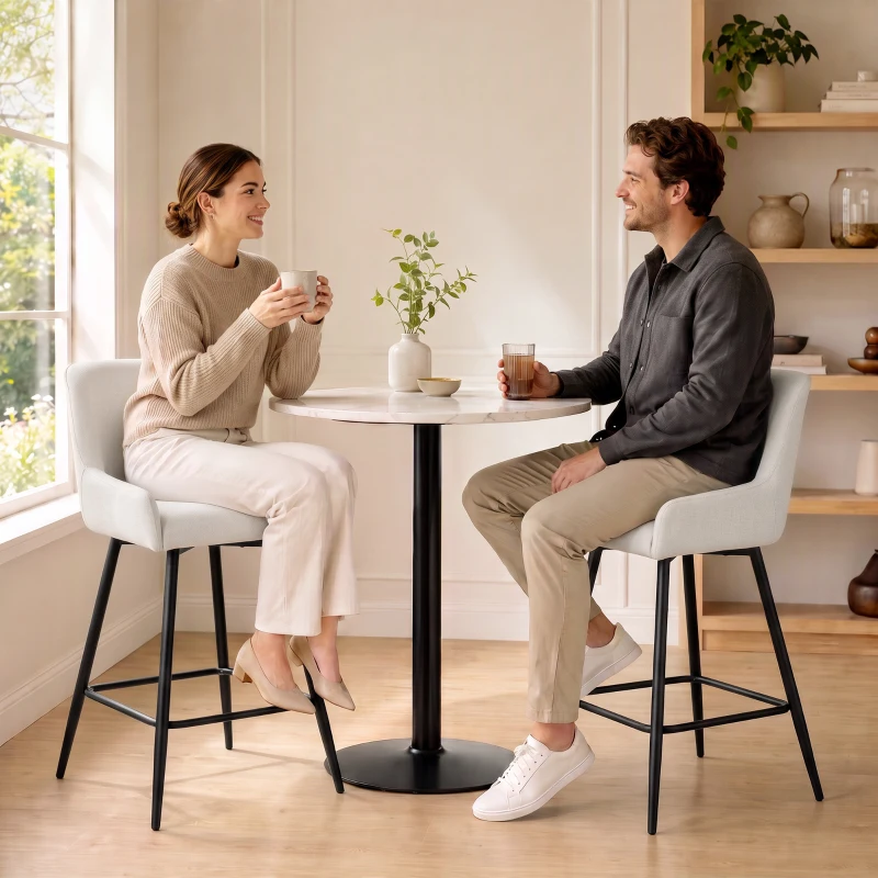 HOMCOM Kitchen Island Chairs Counter Height Bar Stools with Swivel Linen Seat and Footrest, Cream White