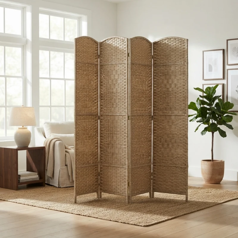 HOMCOM Folding Room Divider Screen 4 Panel 6' Tall Privacy Screen Freestanding Wood Partition for Home Office, Washed Oak