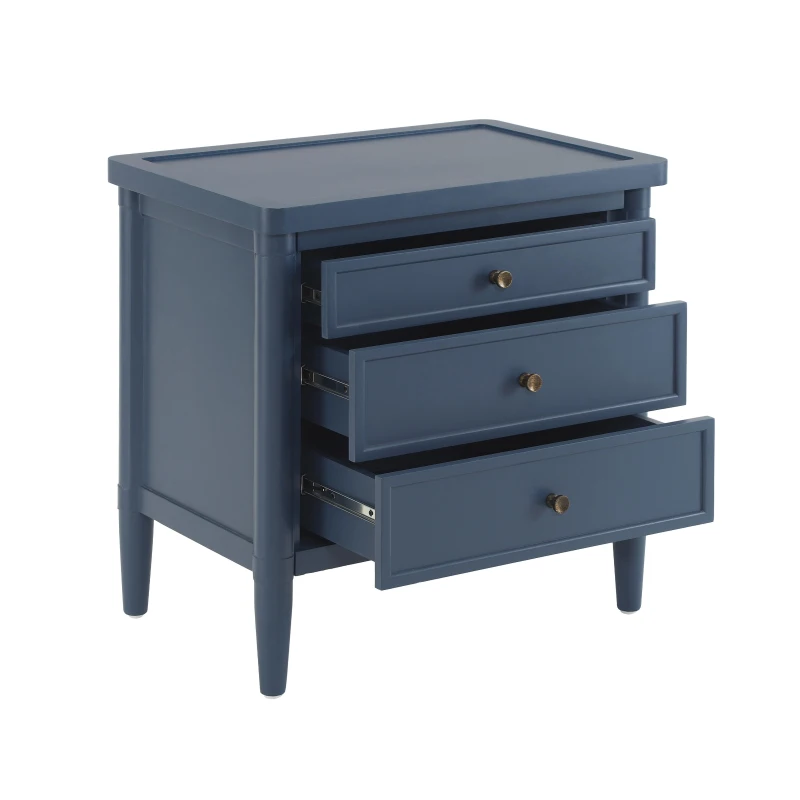 Modern Farmhouse Nightstand Set of 2 with 3 Storage Drawers, Wooden Bedside End Tables with Tapered Legs, 23.5'' L x 15.5'' W x 24.5'' H, Blue