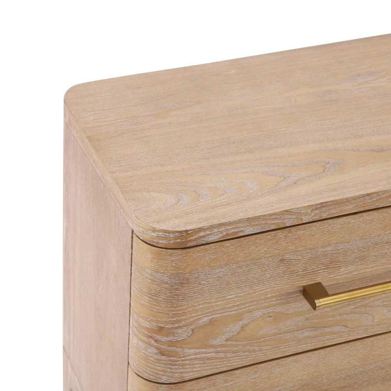Modern Nightstand with 2 Drawers, Rounded Corners and Gold Handles, Versatile Storage Cabinet for Bedroom, 23.5'' L x 15.5" W x 22.5" H, Natural
