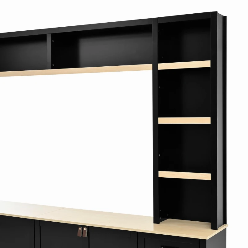 Rustic Farmhouse Entertainment Centre with 6 Storage Drawers, Modern TV Wall Unit with Adjustable Shelves, 98.5'' L x 15.5'' W x 79.5'' H, Black