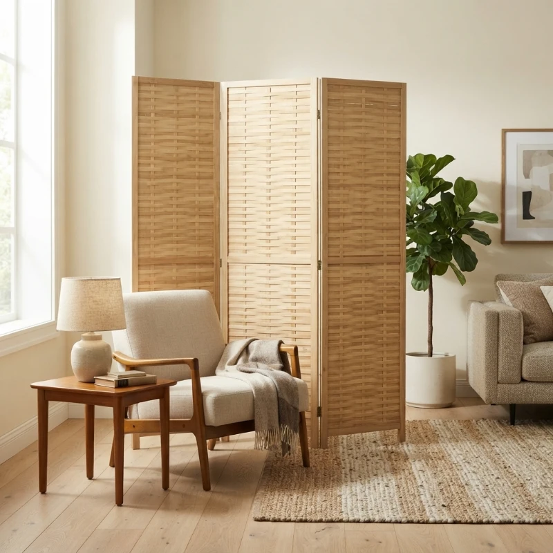 HOMCOM Hand Woven Room Divider, 3 Panel Bamboo Folding Privacy Screen for Home Office, 47.25"x67"x0.75", Natural