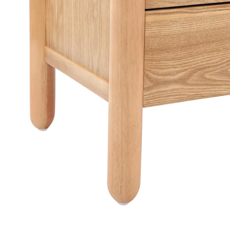 Modern Nightstand with Open Shelf and 2 Drawers, Wooden Bedside Storage Table Unit with Rounded Corners, 23.5'' L x 15.5'' W x 24'' H, Light Natural