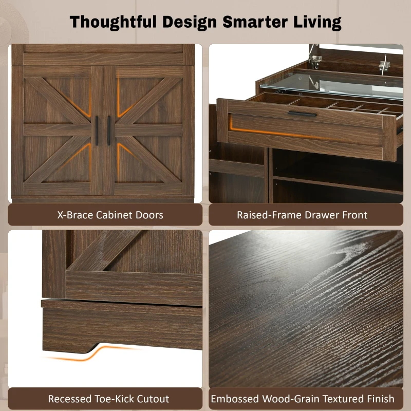 Versatile 3-in-1 Flip Top Makeup Vanity Cabinet with LED Lighted Mirror, Rustic Dressing Table for Bedroom, 26.5'' L x 19.5" W x 29.5" H, Walnut