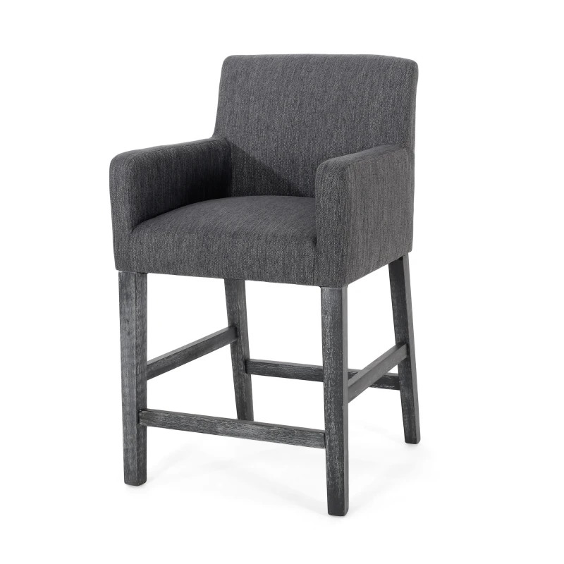 Modern Upholstered Counter Stool Set of 2 with Rounded Armrests, Comfortable Breakfast Bar Stool for Kitchen, 24'' L x 23" W x 39.5" H, Charcoal