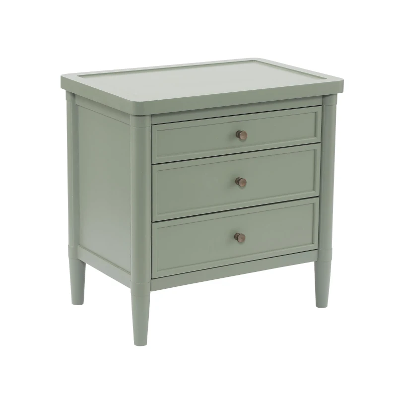 Modern Farmhouse Nightstand Set of 2 with 3 Storage Drawers, Wooden Bedside End Tables with Tapered Legs, 23.5'' L x 15.5'' W x 24.5'' H, Green