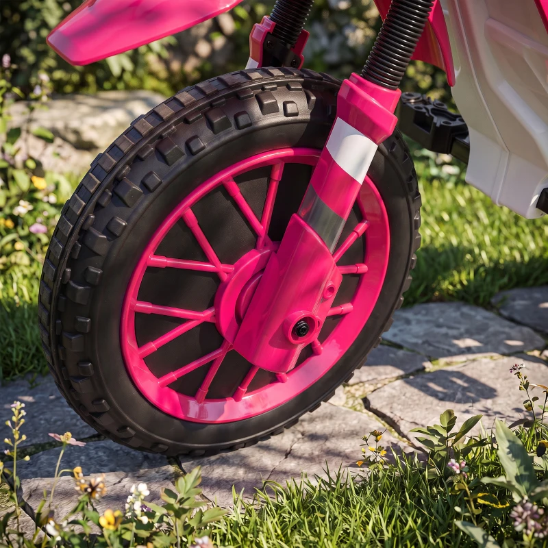 Aosom 12V Kids Motorcycle with Dual Motors, Training Wheels, Rear Suspension, Soft Start, Max Speed 5 MPH, for 3-6 Years, Pink