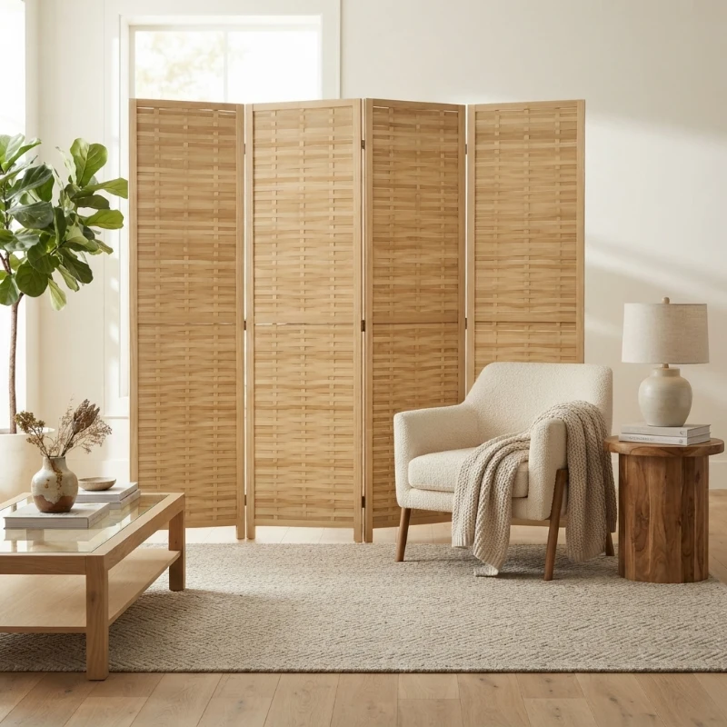 HOMCOM Hand Woven Room Divider, 4 Panel Bamboo Folding Privacy Screen for Home Office, 47.25"x67"x0.75", Natural