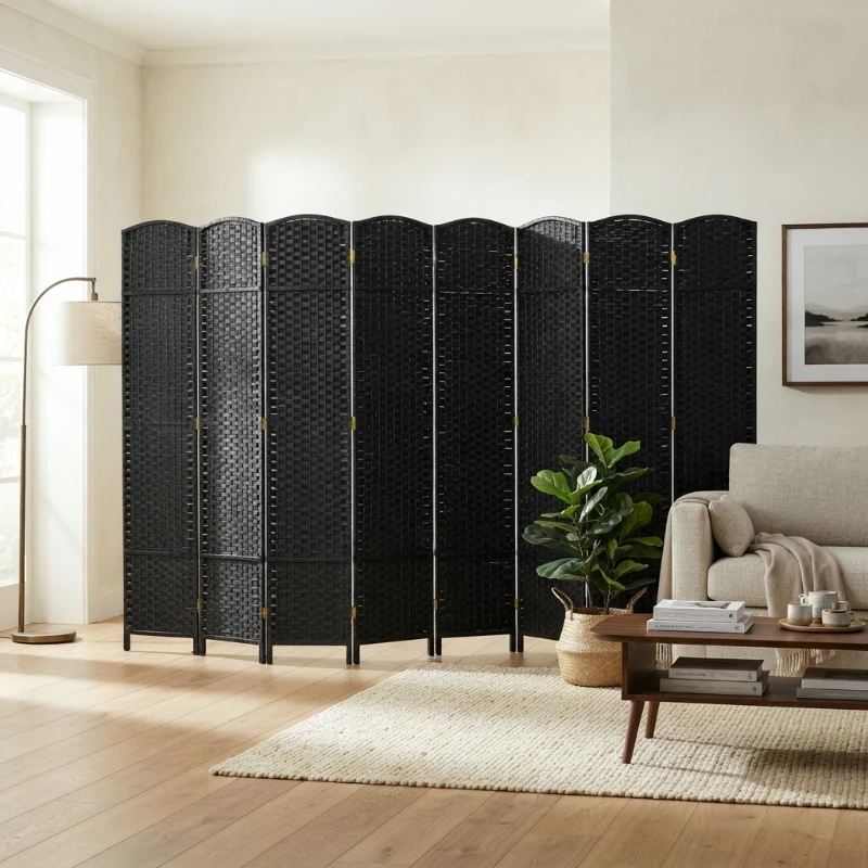 HOMCOM Folding Room Divider Screen 8 Panel 5.6 ' Tall Privacy Screen Freestanding Room Partition for Home Office, Black