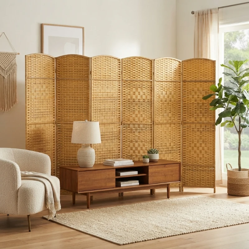 HOMCOM Folding Room Divider Screen 6 Panel 6' Tall Privacy Screen Freestanding Wood Partition for Home Office, Nature Wood